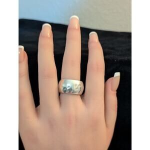 Wide Hammered RM 925 Thailand Sterling Silver Band Ring Size 8.25